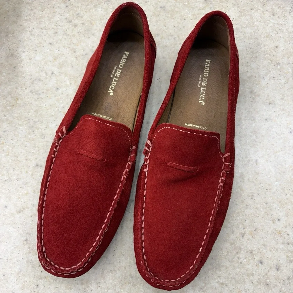 Fabio De Luca Vera Pelle Men's Suede Loafers Driving Moc Slip-On Red Size 11
